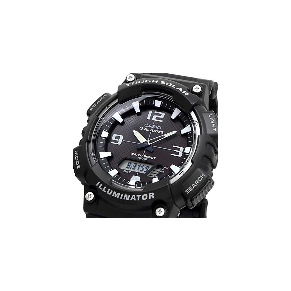 Мужские кварцевые часы Casio Tough Solar Аналогово-цифровые Серия AQ-S810 Черные Водонепроницаемость 50 м