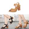 Classic Pu Open Toe Sandals With Block Heel And Velcro Strap For Adult Women Summer Wear