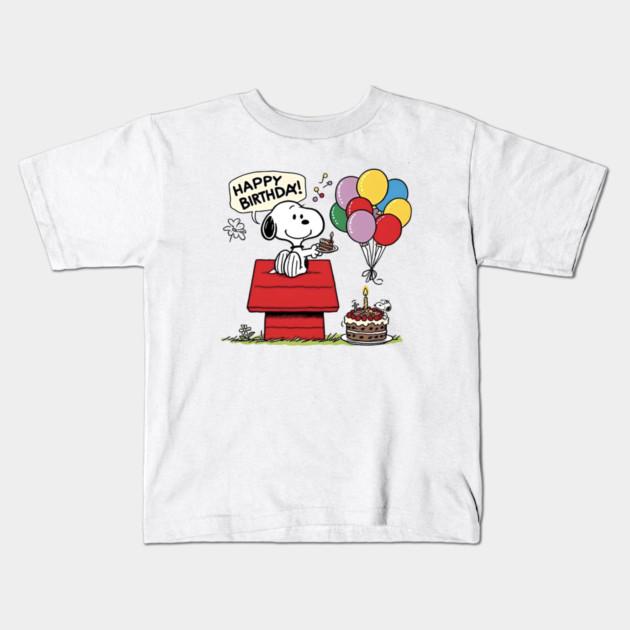 Boys Girls Soft Cotton Graphic Tees Snoopy And Woodstock Happy Birthday Party T-shirt Breathable Daily School Wear Kids T-Shirts