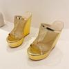 Street Style Gold Silver Fashion Open Toe Platform Wedges Women Slippers Design Mesh Fabric Banquet High Heels Shoes