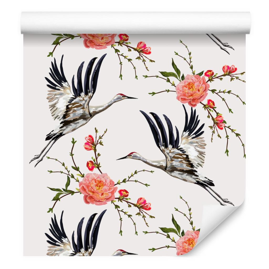 Cranes and flowers wallpaper for living room and bedroom 50x1000