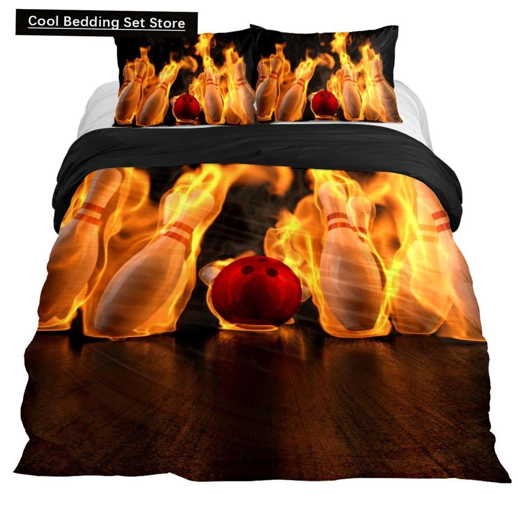 Bowling King Queen Double Duvet Cover Teens Sports Games Theme Bedding Set Starry Sky Comforter Cover Blue Polyester Quilt Cover