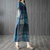 Summer Retro Loose Women's Cotton and Linen Plaid Dress