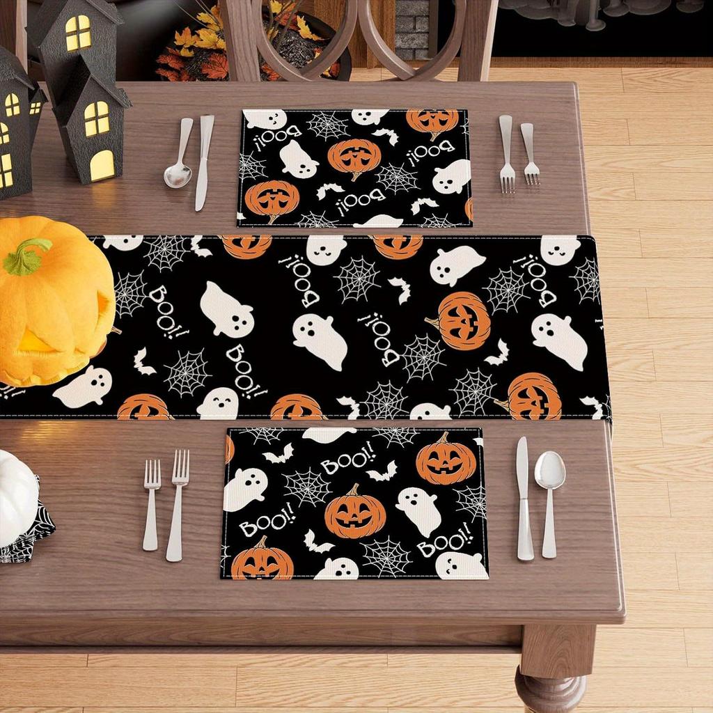 4/6pcs Boo Spooky Ghost Pumpkin Halloween Placemats for Home Kitchen Dining Room Indoor Festive Cottage Decoration