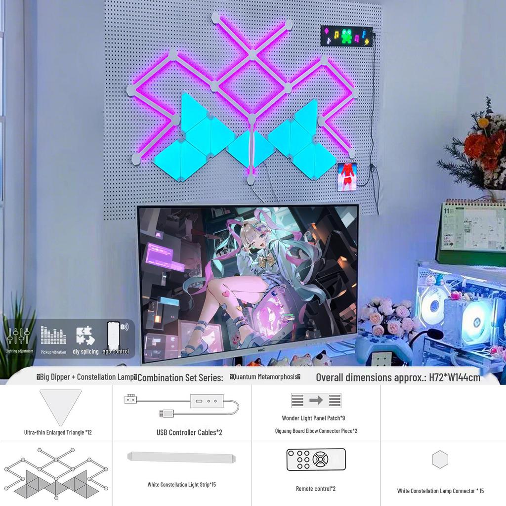 Умная RGB панель со светом созвездий: 3D Цветовая лампа, реагирующая на звук, для киберспорта, атмосферы стены или спальни.