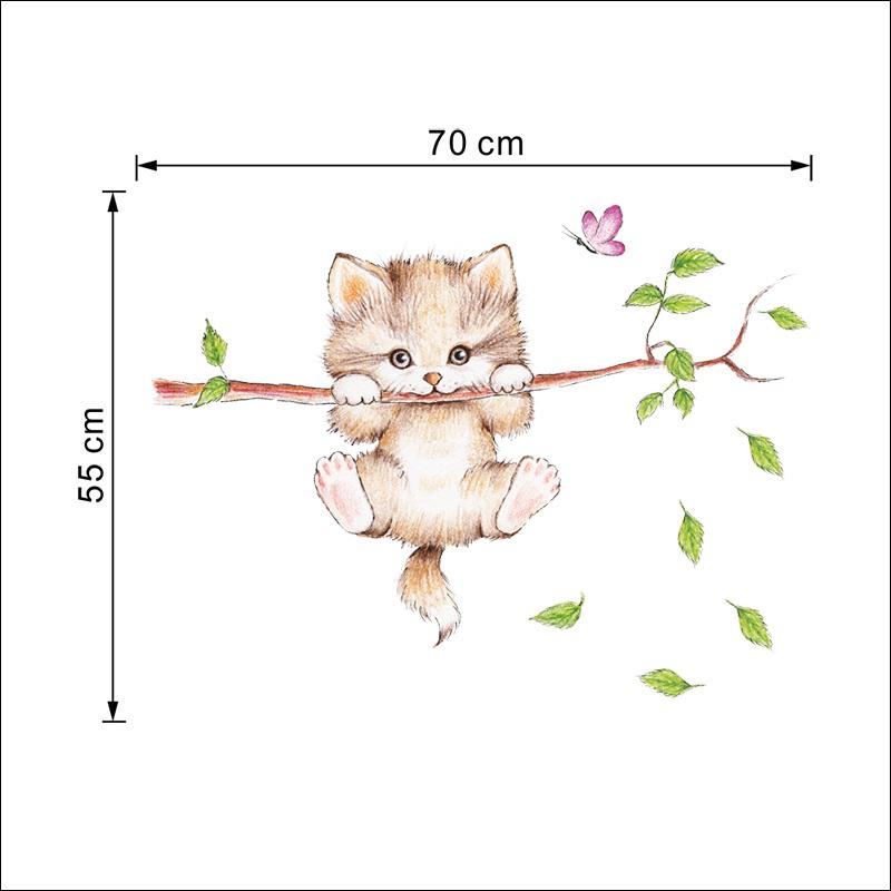 Lovely Kitten On Tree Branch Wall Stickers Home Diy Cartoon Cat Animals Mural Kids Room PVC Decals