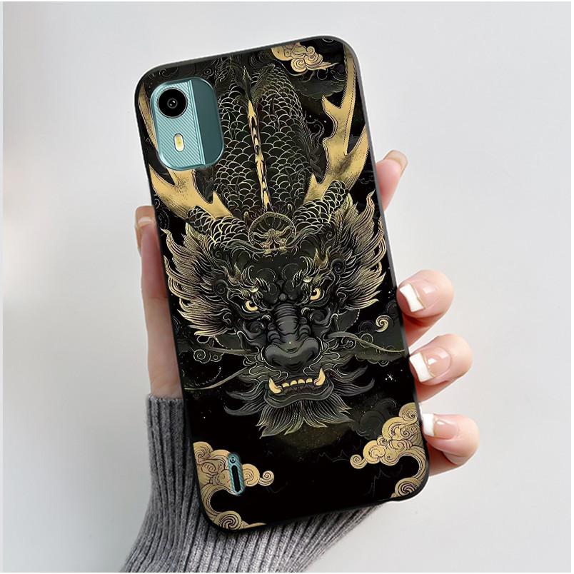 Black Case For Nokia C12 TA-1535/C12 Plus/C12 Pro Chrysanthemum Pattern Shell 2026 New Design Anti-scratch Soft Silicone Casing