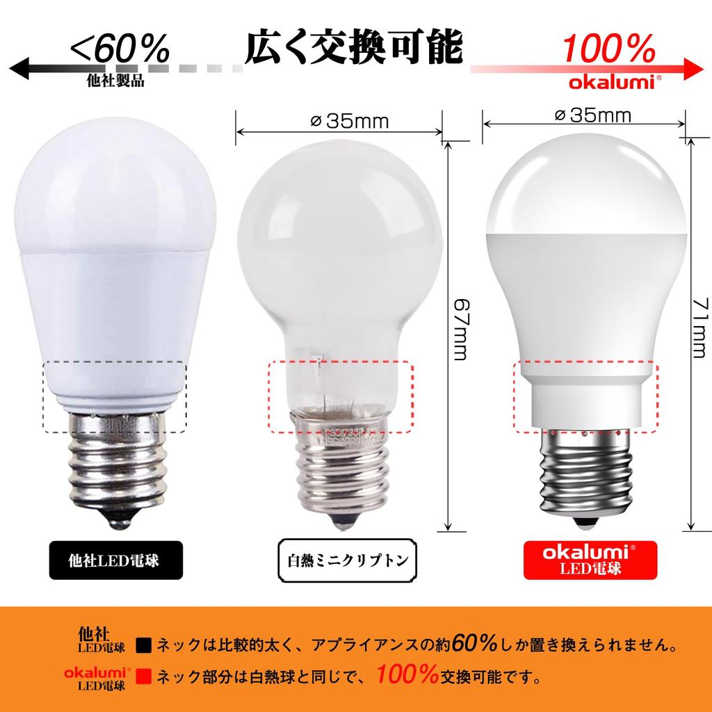 okalumi LED Bulbs, E17 Base, 60W Equivalent, Warm White, 2700k, 730lm, Mini Krypton Mini Lamp Bulbs, Wide Beam Distribution, Compatible with