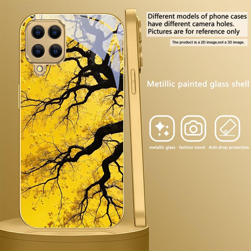 Красота линий Для Samsung A36 A35 A34 A33 A32 A31 A26 A25 A23 A22 A21s A73 A72 A71 A42 A56 A13 16 Золотой стеклянный чехол для телефона