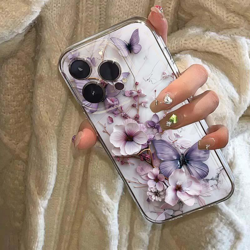 Креативный чехол для телефона с узором «Бабочка и цветок» для iPhone 11 12 13 14 15 16 17 Pro Max XS X XR 7 8 Plus 16e Прозрачная мягкая крышка