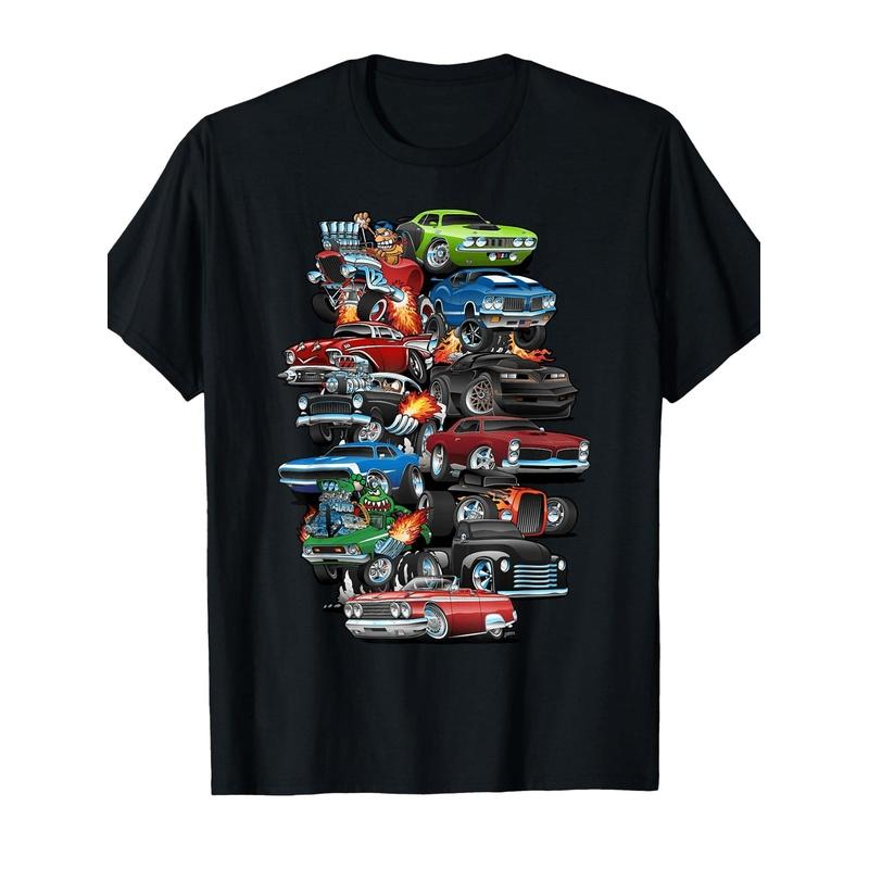 Car Madness! Muscle Cars, Classic Cars And Hotrods Cartoon T-Shirt