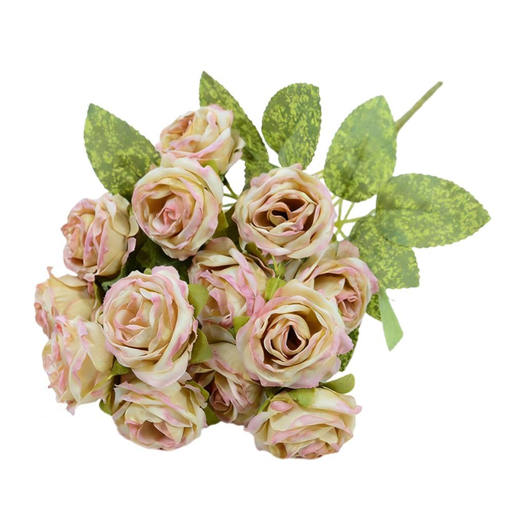 Silk Petals Rose Artificial Flowers 15 Heads Decorative Flower Party Supplies