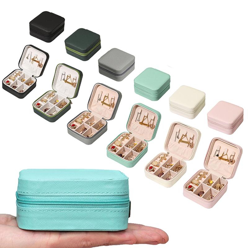 Portable Jewelry Storage Box Jewelry Organizer Display Travel Jewelry Case Boxes Button Leather Zipper Jewelers Joyero