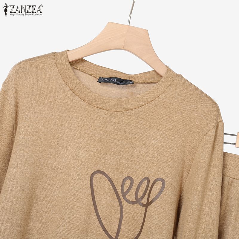 ZANZEA Женский повседневный костюм из двух частей с длинным рукавом и брюками