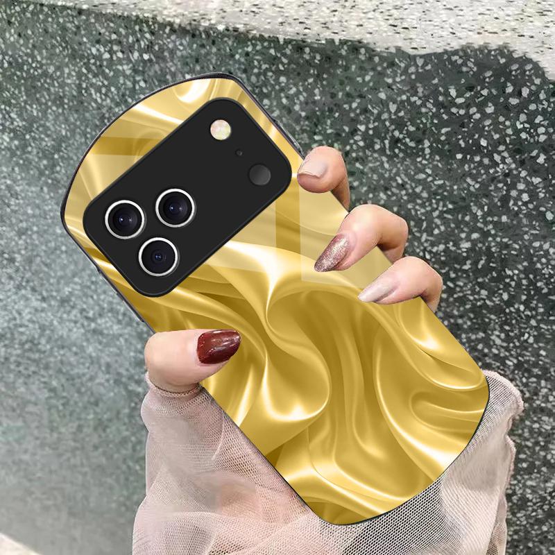 Золотой шелк волн Для iPhone 17 Air 16 15 14 Pro 13 Plus 12 mini 11 Pro Max XR X 7 8 Эллиптический закаленный стеклянный чехол для телефона