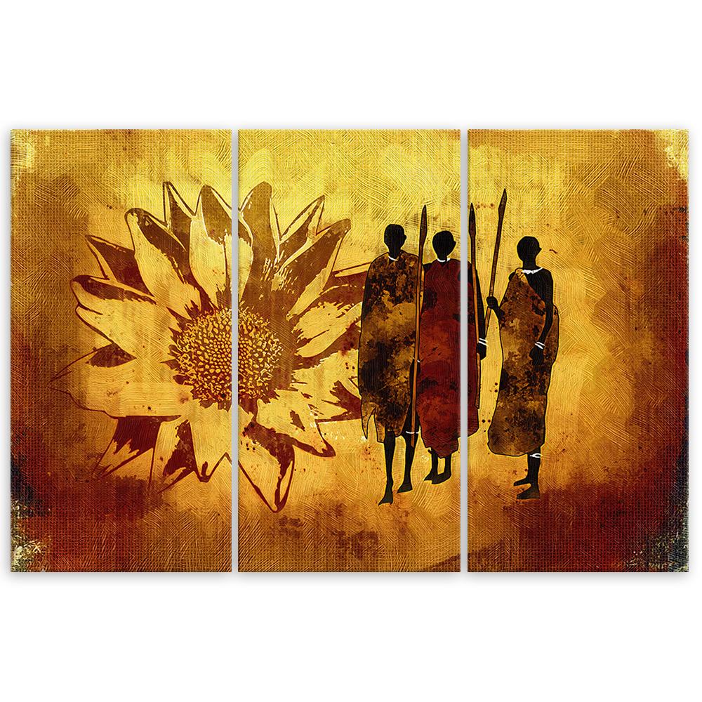 Three Piece Picture Canvas Print Africa Sunflowers Yellow