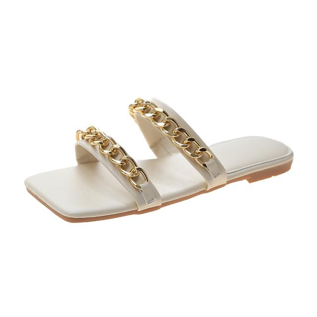 Chain Women Flats Slippers Designer Sandals New Square Toe Shoes Slingback Ladies Slides Summer Casual Women Flip -Flops