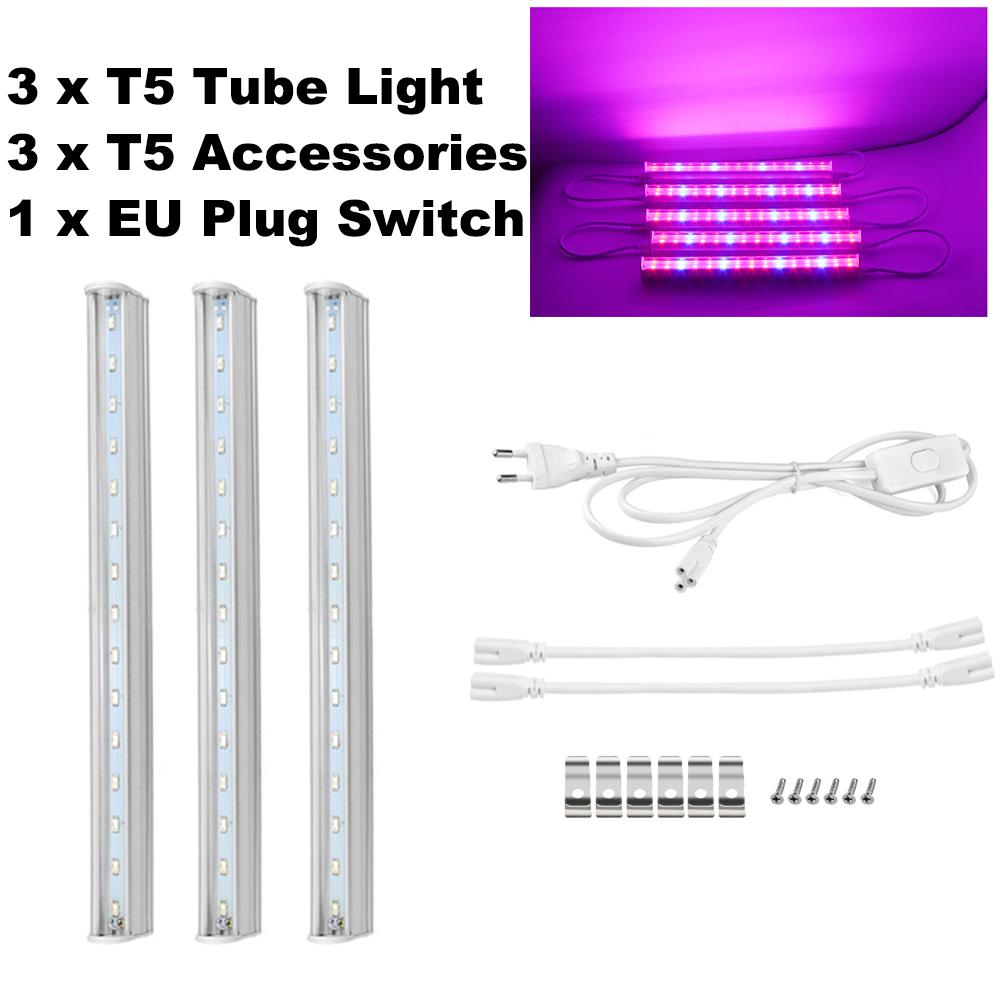 Полный набор 1–5 шт. 220 В T5 Трубчатый светильник Светодиодные фитолампы Полный спектр Светодиодный светильник для выращивания растений с вилкой европейского стандарта