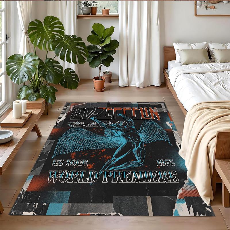 Led Zeppelin Print Crystal Velvet Plush Rug Wear?Resistant Anti?Slip Floor Mat For Indoor Household Decoration