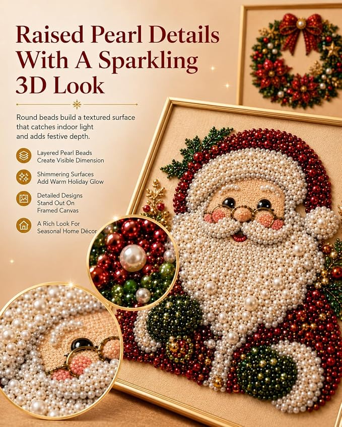 DIY Christmas Pearl Diamond Painting Acrylic 2D Flat Print 3D Art, 25x25 cm Frameless Wall Decor for Adults and Beginners