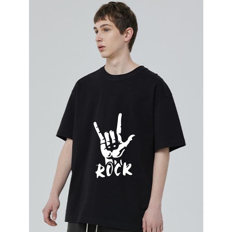 Черная футболка с графикой в виде знака «коза» и надписи «Rock» для повседневной носки