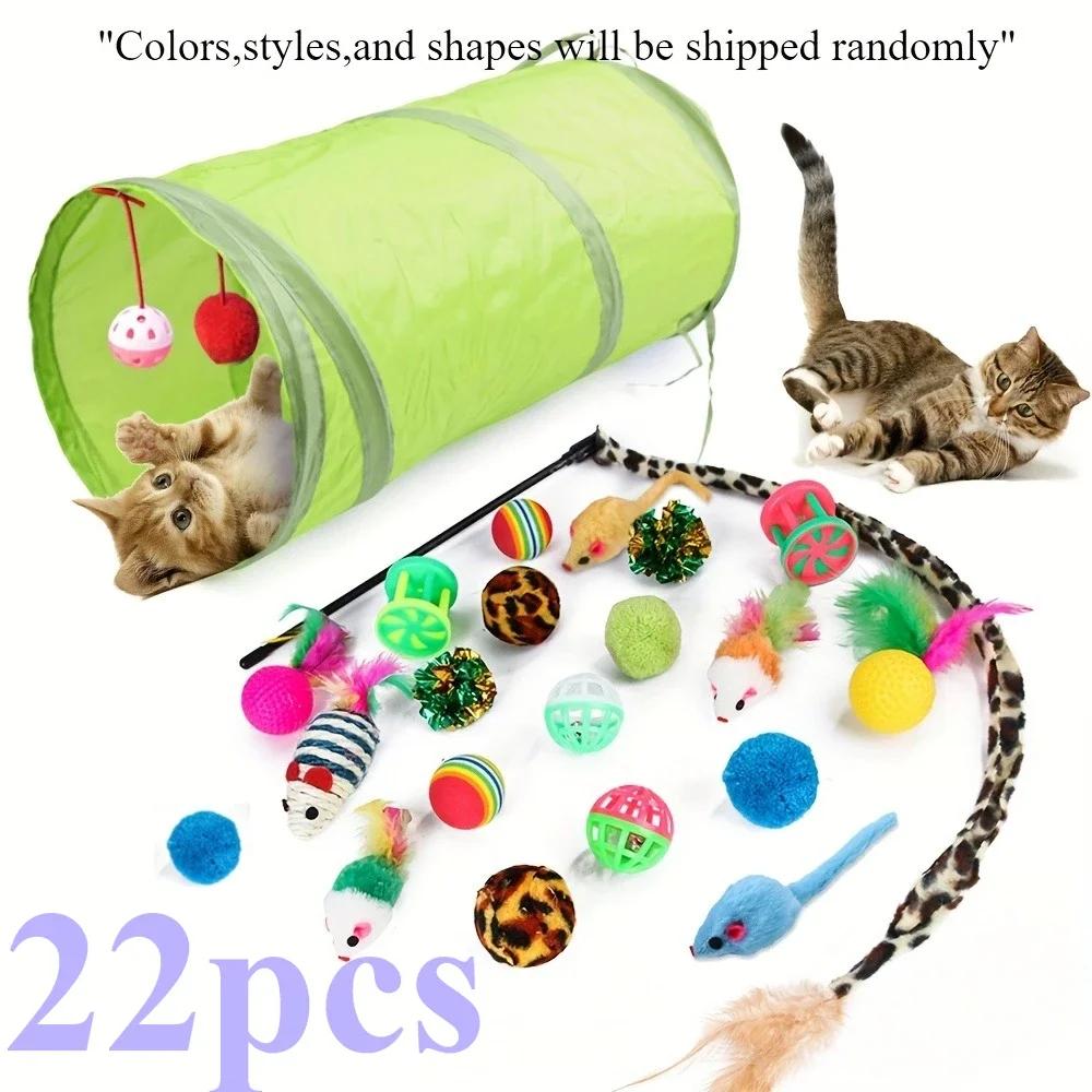 22pcs Kitten Toys Variety Pack-Pet Cat Toys Combination Set Cat Toy Funny Cat Stick Sisal Mouse Bell Ball Cat Supplies