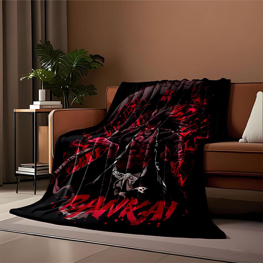 A menacing warrior with a large scythe surrounded by fiery red accents. for all seasons blanket lunch break throw gift