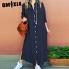 Women's Fashion Summer Spring Solid Color Print Long Sleeve POLO Neck Casual Dresses