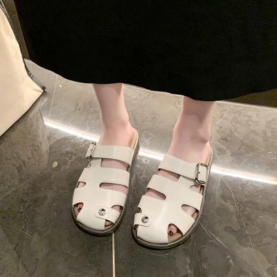 Мода 2025Резиновые тапочки Шлепанцы Летние клоги Женские Пантофли Ажурные Каблуки Закрытый Носок Пляж Рим Ретро Ажурные