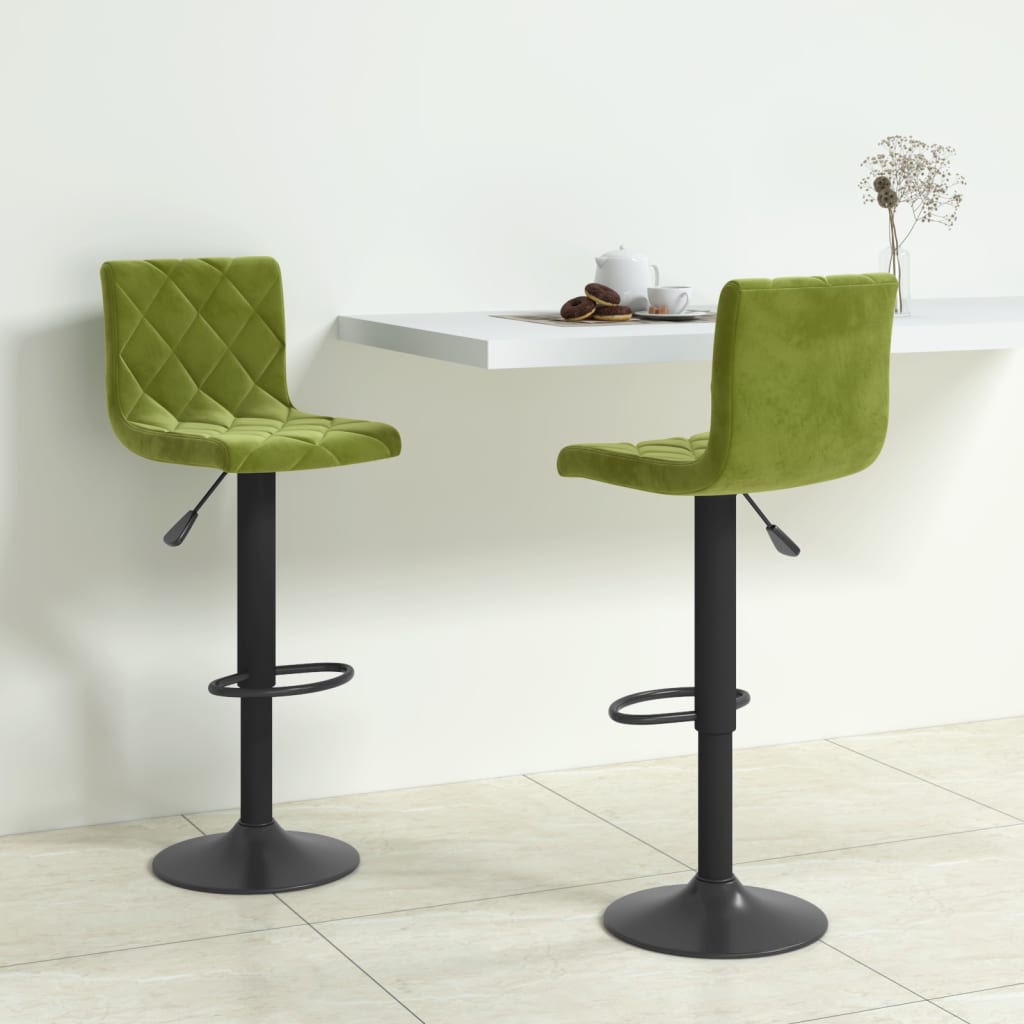 Bar Stool Set of 2 Light Green Velvet