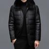 New Winter Genuine Leather Jacket for Men, Casual Middle-aged Leather Down Jacket, Lapel, Velvet and Thickened Jacket