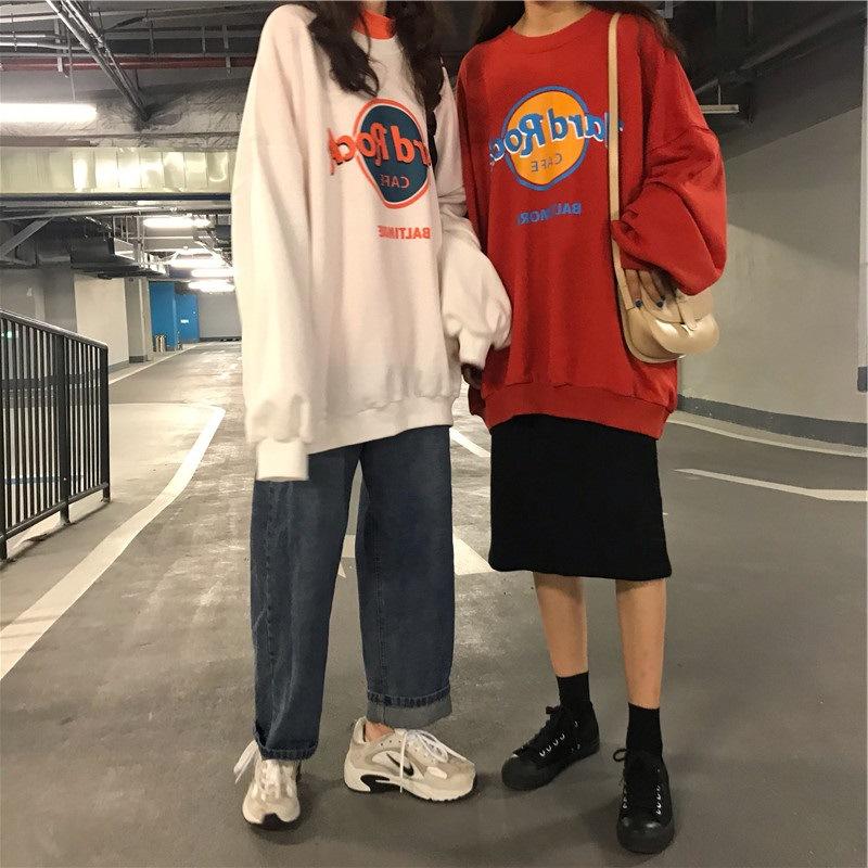 Супер Горячий Свитшот с Круглым Вырезом для Женщин Осень Новое Тонкое Пальто Корейский Стиль Тренд Харадзюку BF Студенческий Свободный Топ