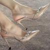 Fashion Women Summer New  Designer PU Leather Sexy Pointed Stiletto Heels 2025 Luxury Rhinestone Party Dress Ladies Sandals Zapatos
