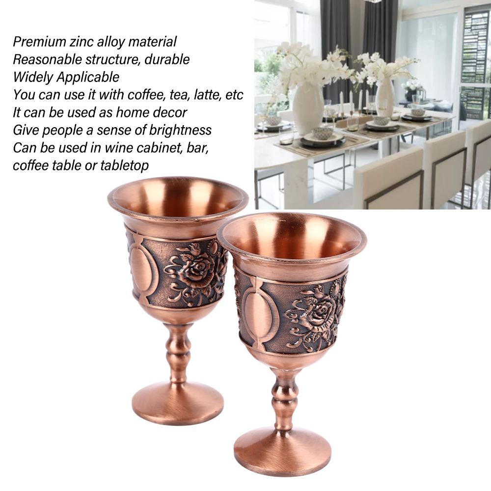 2pcs Brass Vintage Wine Glasses Red Bronze Retro Metal Chalices Decorative Display