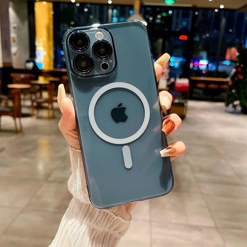 Роскошный прозрачный чехол Magsafe с беспроводной зарядкой для ПК для iPhone 11 12 13 14 15 Pro Max Plus, магнитный прозрачный чехол-бампер
