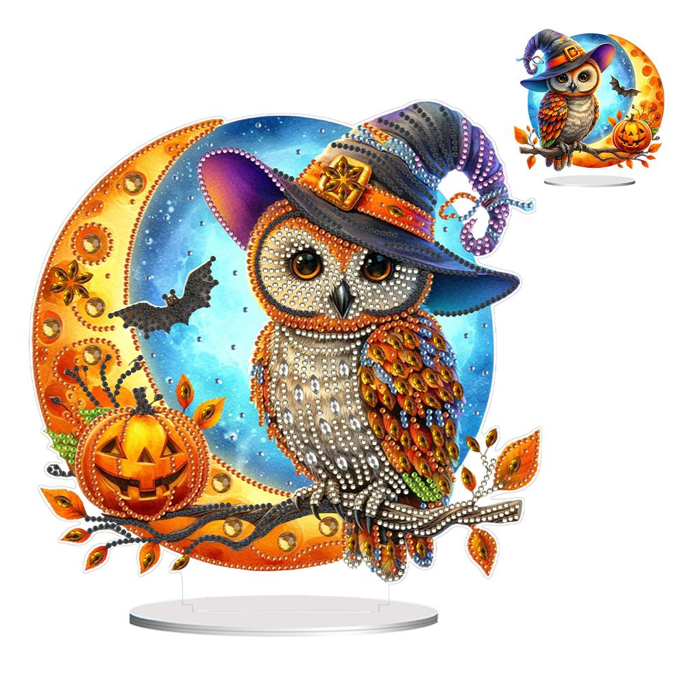 2D Flat Pumpkin Owl DIY Double-Sided Printed Single-Side Drill Diamond Painting Tabletop Ornaments Kit Desktop Diamond Art Kits