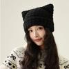 Шерстяная шапка с кошачьими ушками Осень Зима Большая голова Теплая Защита ушей Вязаная шапка
