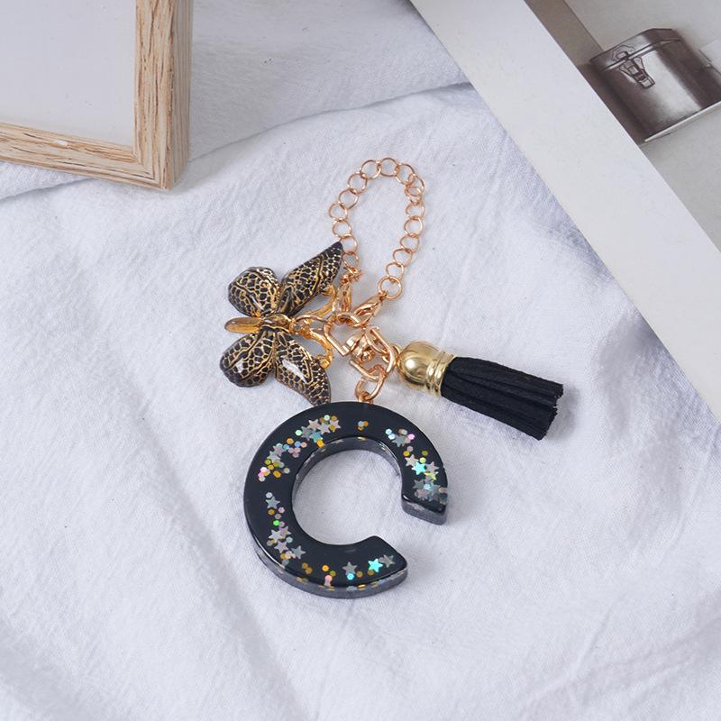 Подвески-буквы от A до Z, черная кисточка-бабочка, брелок с инициалом, имя, идентификатор, персонализированная ручка, подвесное украшение, кулон для сумки