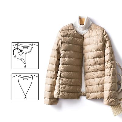 Женское пуховое пальто Осень Зима Круглый вырез Легкая пуховая куртка Женская Теплая подкладка Короткие топы Мода Все сочетается