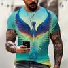 Anime Cartoon Phoenix 3d Printing Gorgeous and Cool Men's Summer Avant-garde Personality Round Neck Short-sleeved Casual T-shirt
