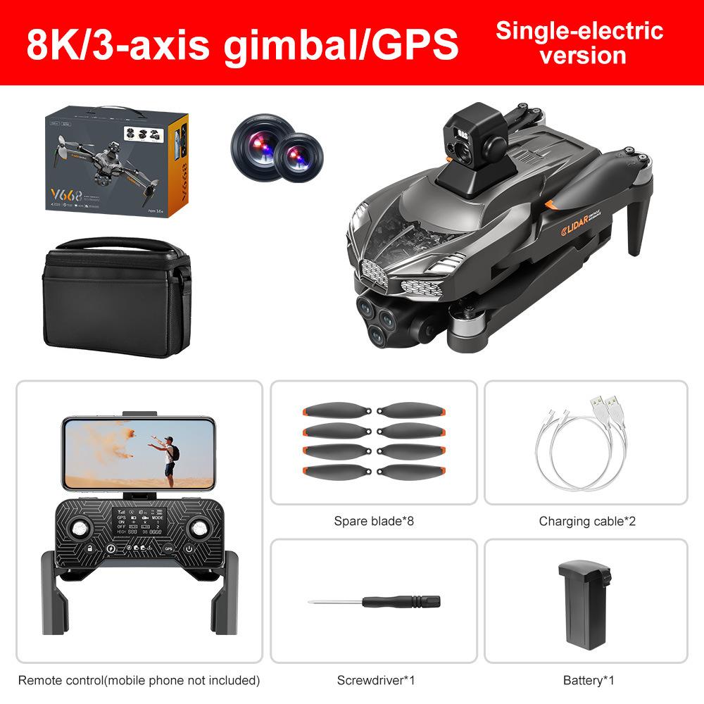 New V668 GPS Drone 8K Professional 3-Axis PTZ HD Three Camera 5G WIFI FPV Dron 360° Intelligent Obstacle Avoidance Brushless Motor RC Quadcopter Toys