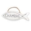 [R6556] - White 'Fish' Wooden Door Plaque (bedroom) - 12x4cm