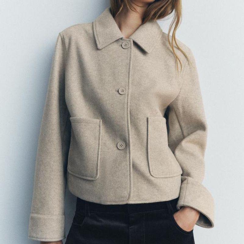 Fall and Winter New Women's Clothing Fashion Air Outlet Pocket Decoration Soft Lapel Long Sleeves Single Breasted Outwear 5070469