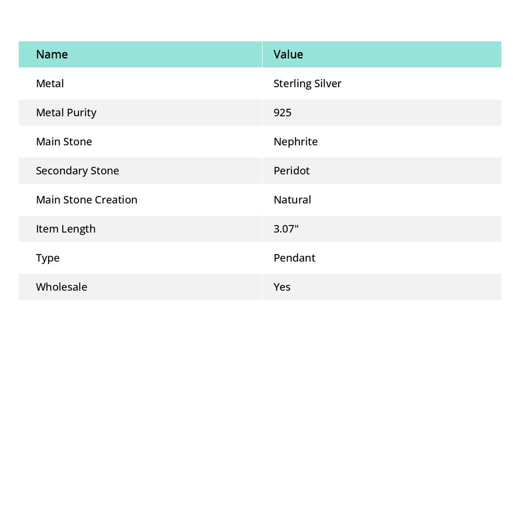 Нефрит, перидот, кулон ручной работы из стерлингового серебра 925 пробы 3,07 дюйма O6l62