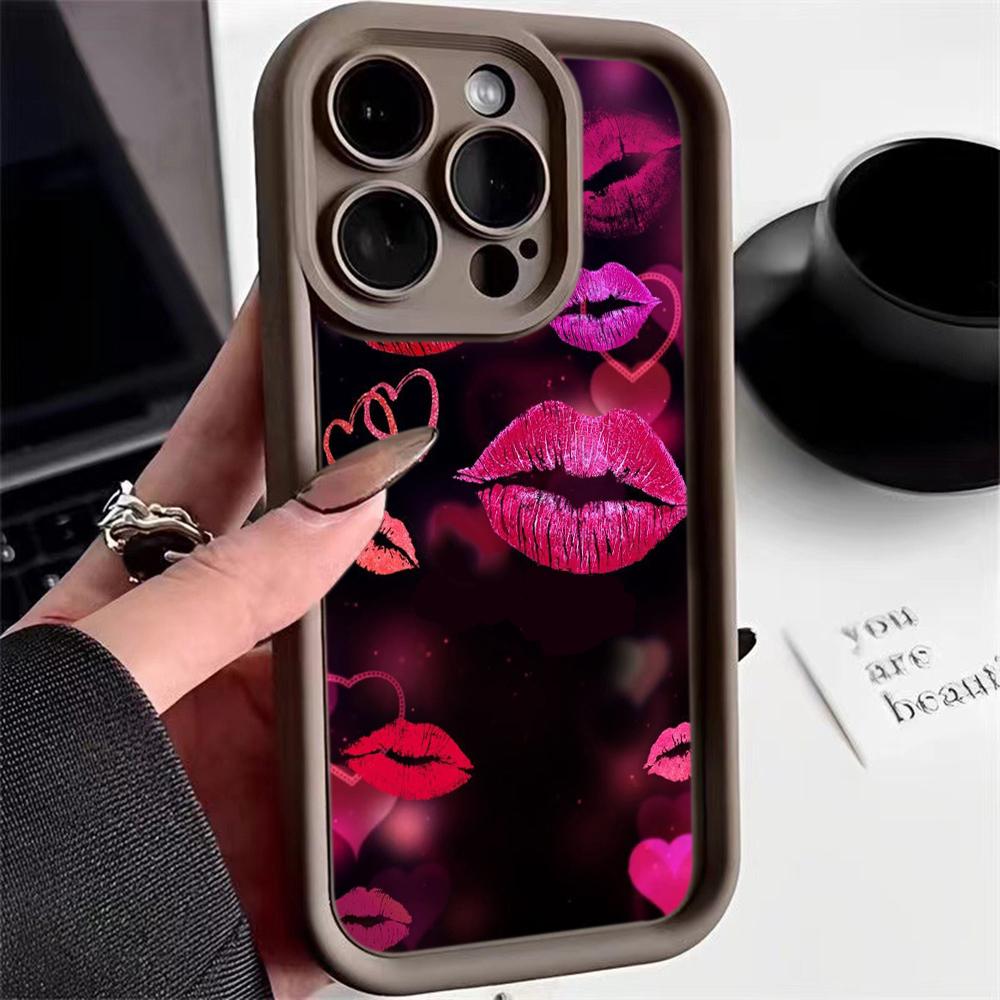 LZ23 Lips Kiss Heart Design Art Silicone Phone Case for iPhone 11 13 14 15 16 Pro Max 7 8 16 Plus 12 Mini XS Max XR Shockproof Back Cover