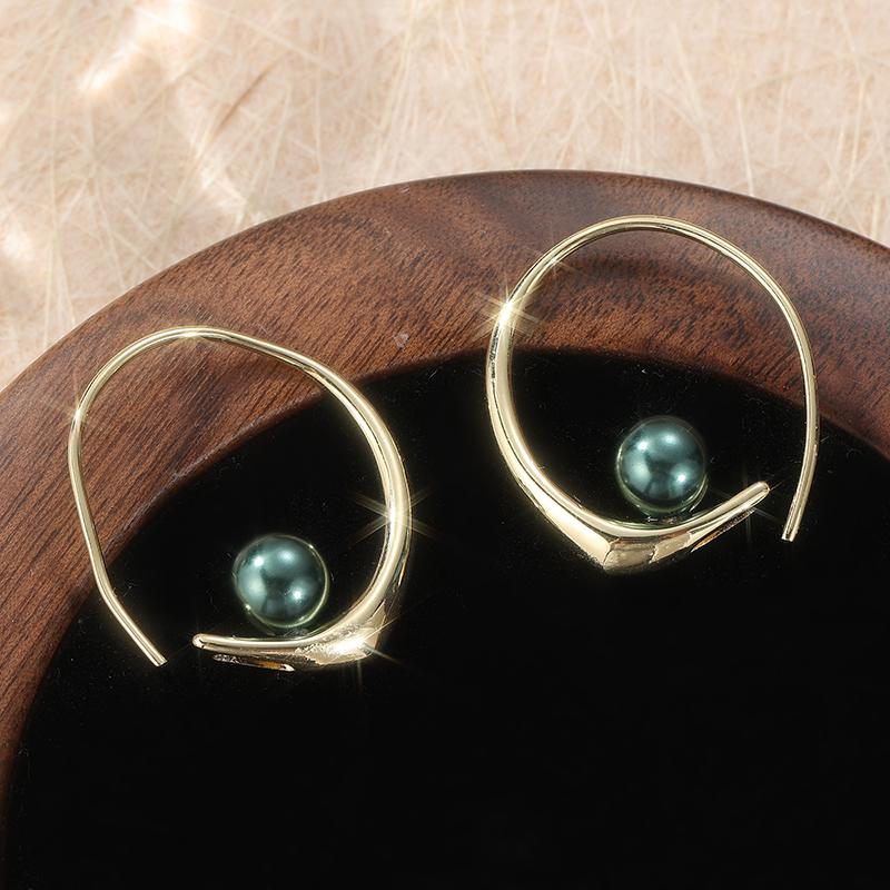 Винтажные лаконичные серьги-кольца с зеленым искусственным жемчугом для женщин Банкетные Повседневные Универсальные Ювелирные Аксессуары Ручной работы