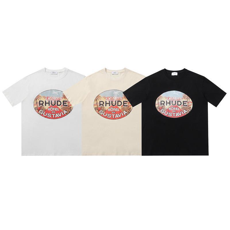 2023 Cross-border European and American trendy brand RHUDE micro-label letter logo pattern short-sleeved t-shirt men's and women's high street loose h