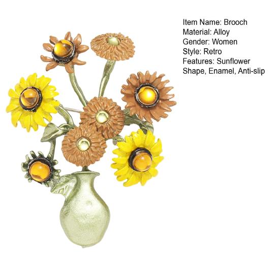 Yousheng Женская брошь в форме подсолнуха, эмалированная винтажная противоскользящая накладка на воротник пальто, шляпу, шарф, украшение для одежды, ювелирные изделия для выпускного бала
