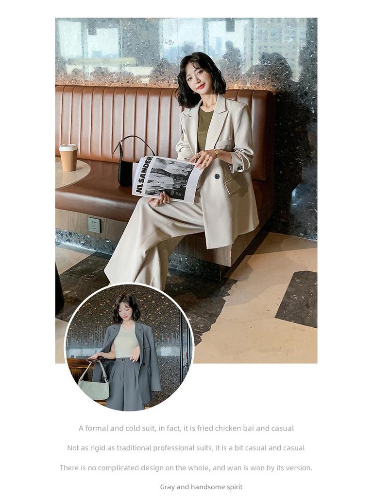 Plus Size Women's Mid-Length Suit with Wide-Leg Mopping Trousers - Two-Piece Set