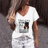 European and American Women's V-neck T-shirt Personalized Cartoon Cat Pattern 3D Printed Short Sleeve Fashion Trend Top